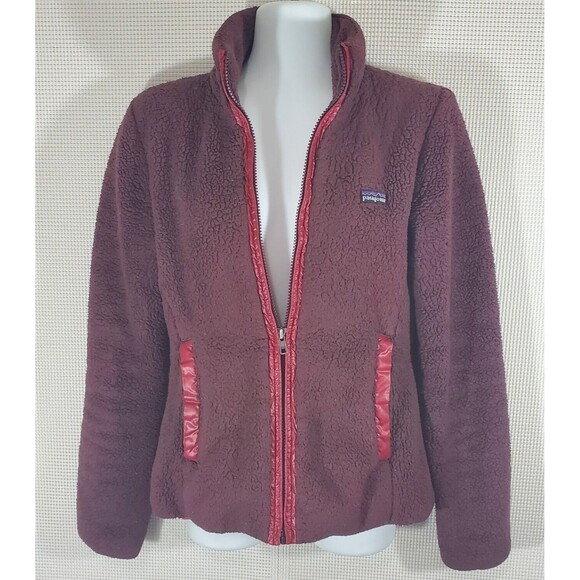 Patagonia Jacket Womens XS Deep Pile Fleece Full Zip Dark Red Maroon Sherpa - Picture 5 of 10